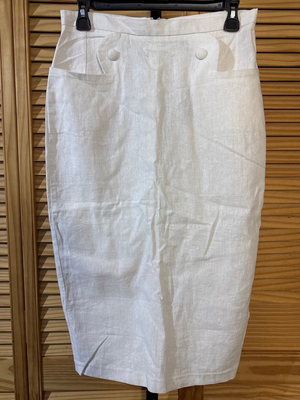 ASOS White Linen Blend High Waist Midi Skirt Size 6 New with Tags